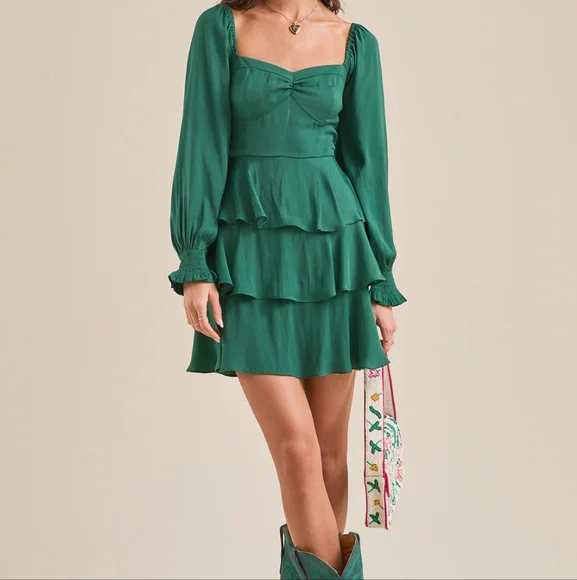 NEW! GREEN RUFFLE DRESS - Picture 2 of 2